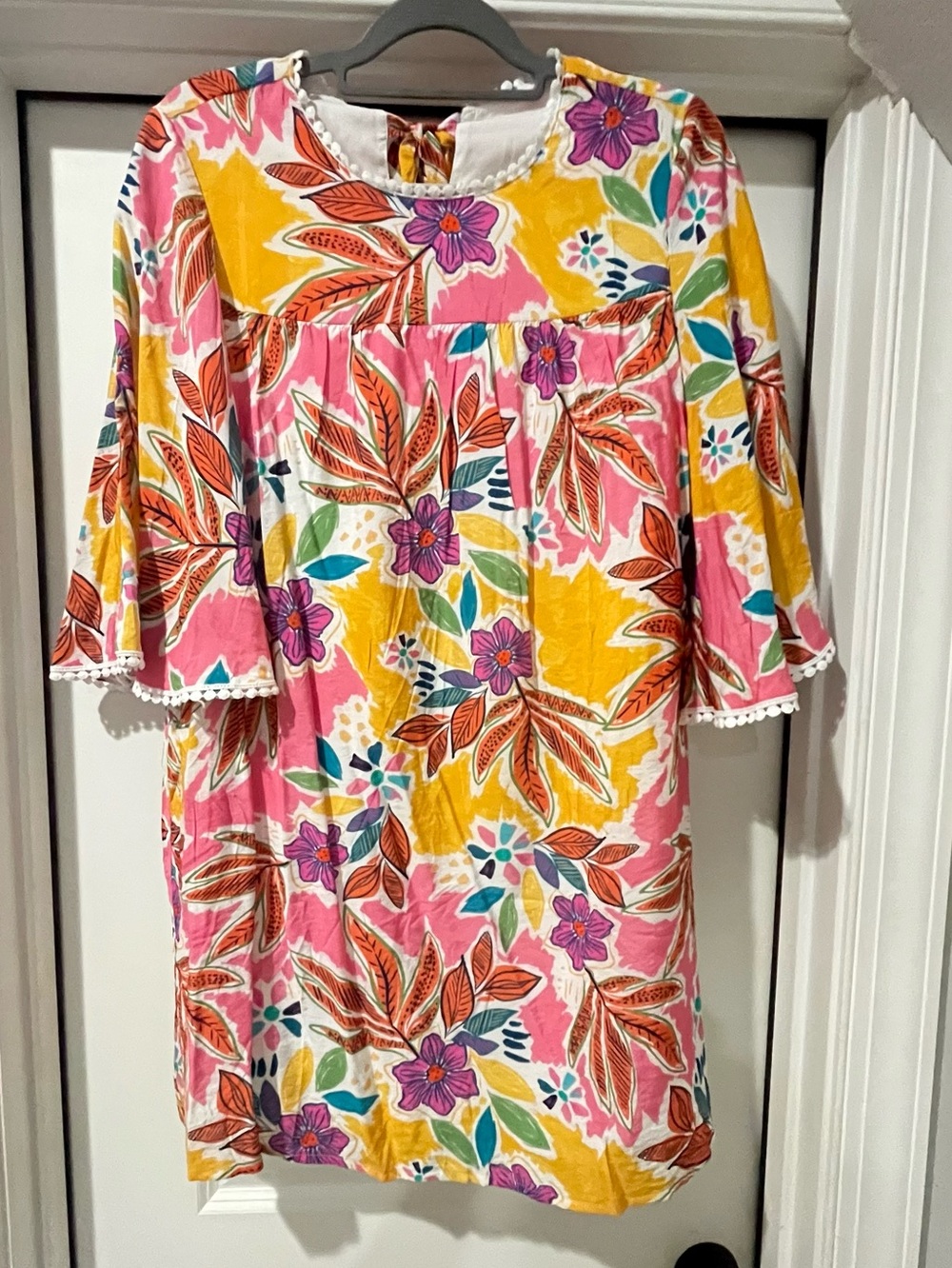 Colorful Floral Shift Dress in Pink, Yellow & White